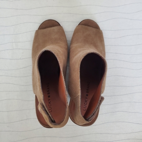 Lucky Brand Womens Brown Suede Leather Open Toe Sling Back Heels Shoes Size 10 - Picture 6 of 11